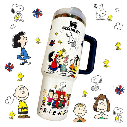 Stanley tumbler with Peanuts character design on a white background